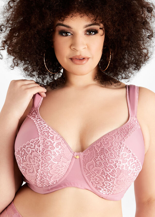 Lace Trim Full Coverage Butterfly Bra, Foxglove image number 0