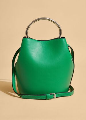 Faux Leather Top Handle Bucket Bag, Jelly Bean image number 1