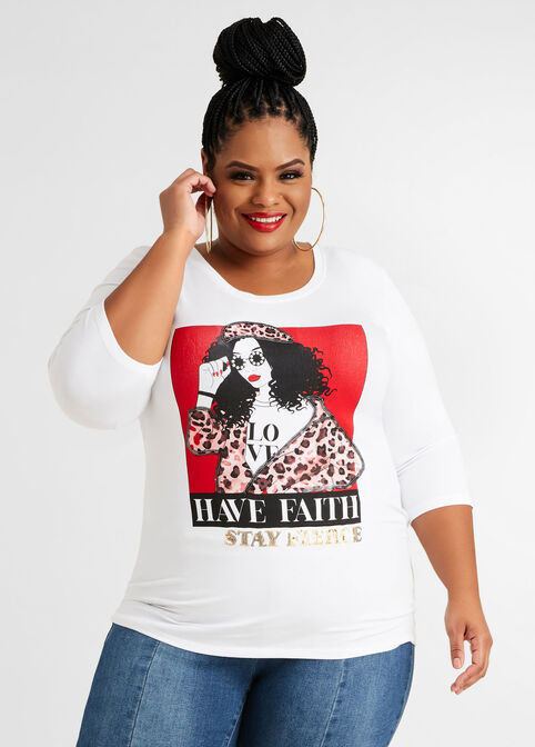 Have Faith Sequin Graphic Tee, White image number 0