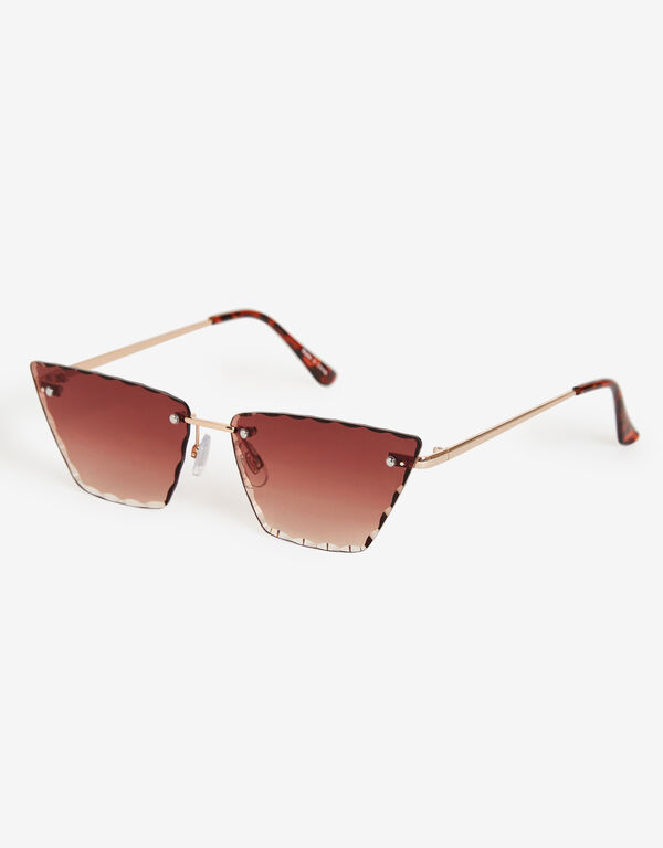 Brown Rimless Cateye Sunglasses, Brown image number 1