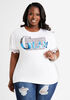 Sequin & Lace Glam Graphic Tee, White image number 0