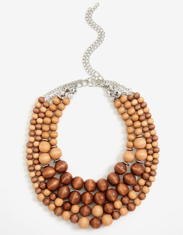 Wood Bead Illusion Necklace, Brown image number 0