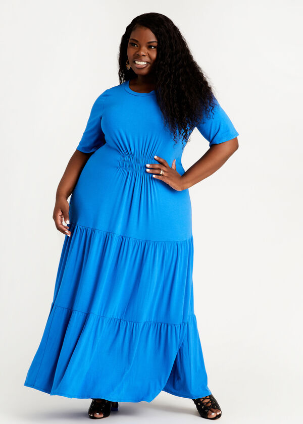 Plus Size Trendy Ruched Tiered Ruffle Trim Sexy T Shirt Maxi dress