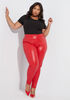 Faux Stretch Leather Leggings, Barbados Cherry image number 0