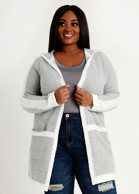 Hooded Colorblock Cardigan, Grey image number 0