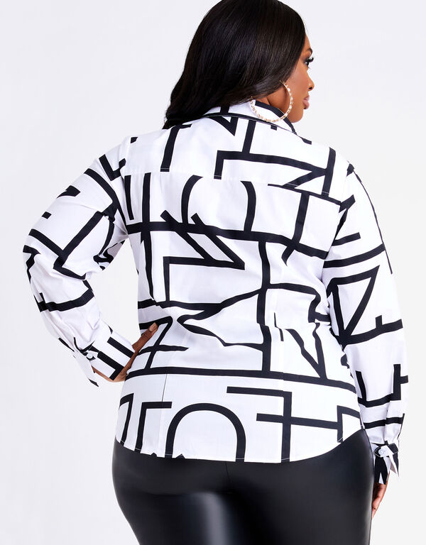 Abstract Print Cotton Blend Shirt, Black White image number 1