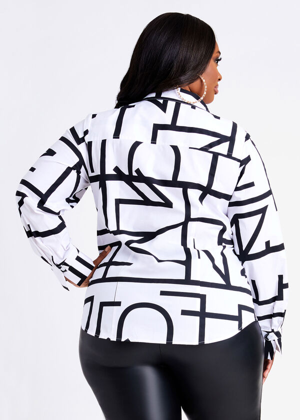 Abstract Print Cotton Blend Shirt, Black White image number 1