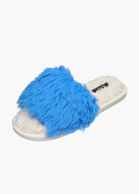 Nine West Fuzzy Slide Sandals, Blue image number 0