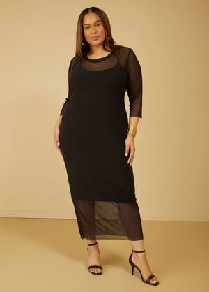 Layered Maxi Bodycon Dress, Black image number 0