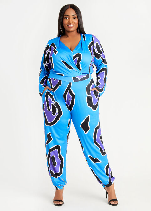 Abstract Wrap Jogger Jumpsuit, Sodalite image number 0
