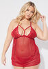 Caged Lace And Mesh Babydoll Set, Red image number 0
