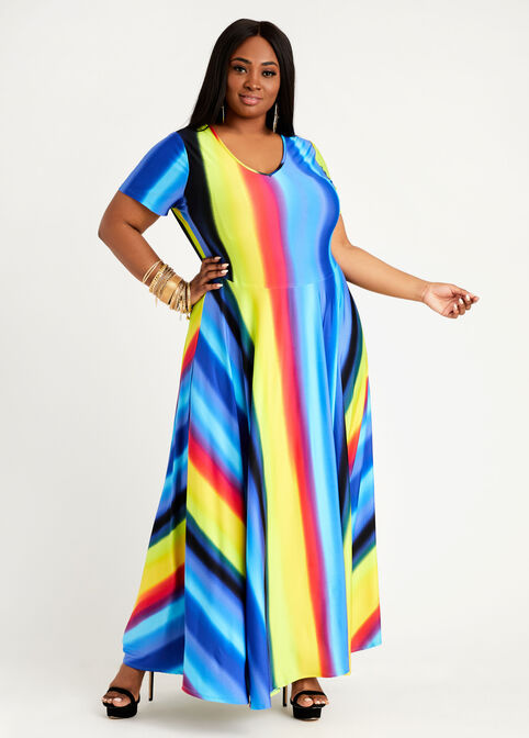 Ombre Stripe Flare Knit Maxi Dress, Multi image number 0