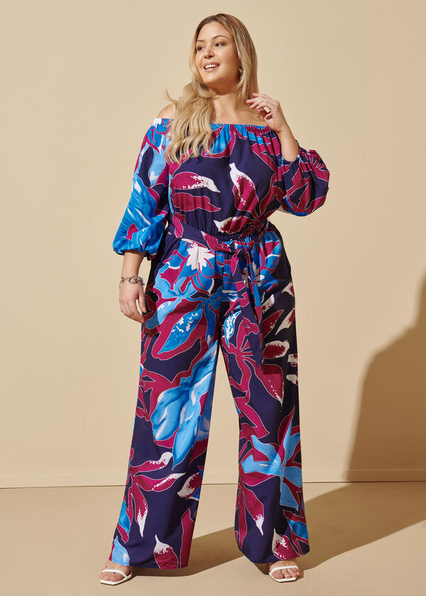 Off The Shoulder Abstract Jumpsuit, Multi image number 3