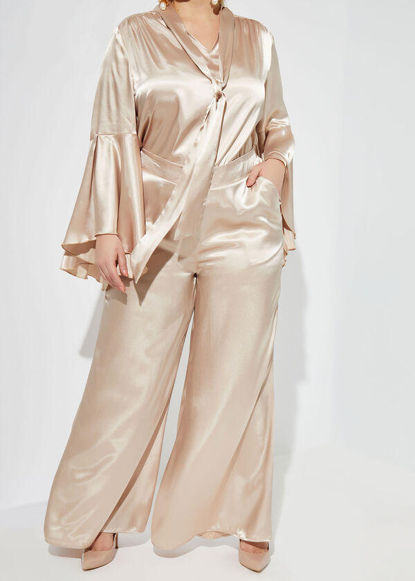 Charmeuse Wide Leg Pants, Champagne image number 2