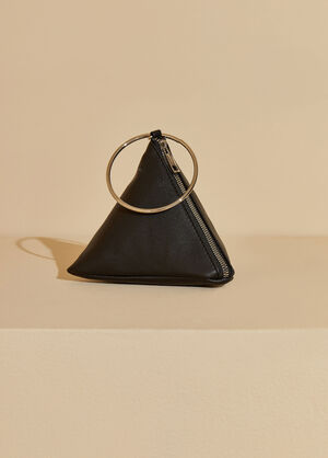 Smooth Faux Leather Pyramid Bag, Black image number 0