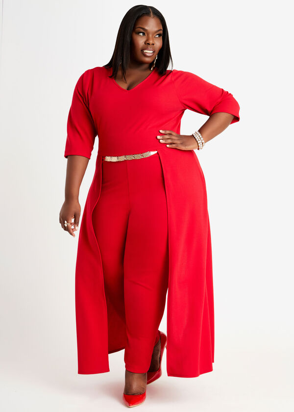 Chain Belt Duster Jumpsuit, Barbados Cherry image number 0