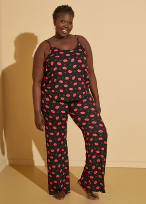 Cozy Couture Lips Pajamas Set, Black image number 0
