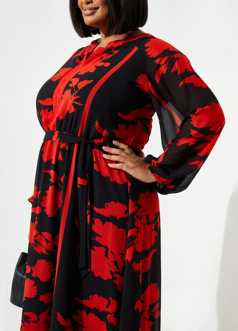 Floral Georgette Maxi Dress, Black Combo image number 2