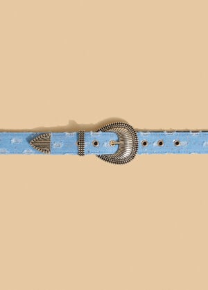 Embellished Distressed Denim Belt, Denim image number 1