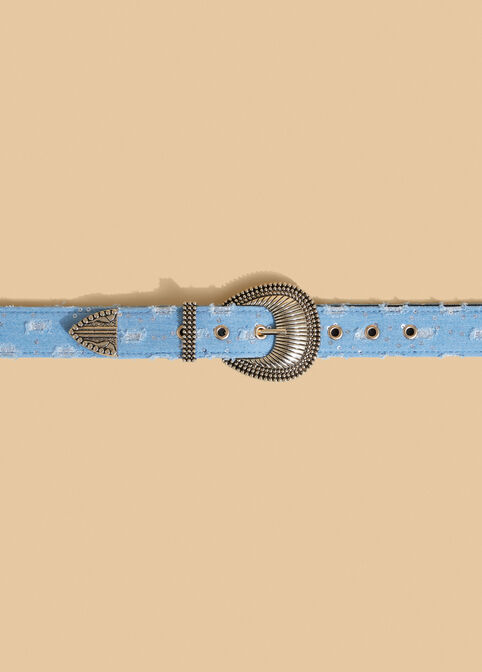 Embellished Distressed Denim Belt, Denim image number 1