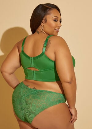 Lace Paneled Bikini Briefs, Medium Green image number 1