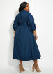 Belted Hi-Low Button Shirtdress, Navy image number 1