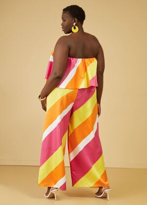Strapless Striped Satin Jumpsuit, Pink Peacock image number 1