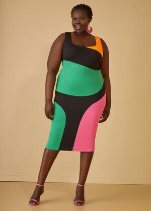 Colorblocked Textured Knit Dress, Multi image number 0