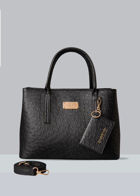 Trendy Bebe Aubrey Ostrich Satchel w/ Card Case Faux Leather Handbags image number 0