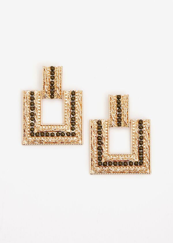 Bead & Gold Square Drop Earrings, Gold image number 0