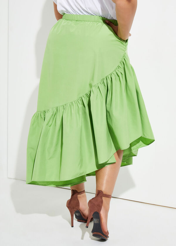 Asymmetric Ruffled Maxi Skirt, Parrot Green image number 1