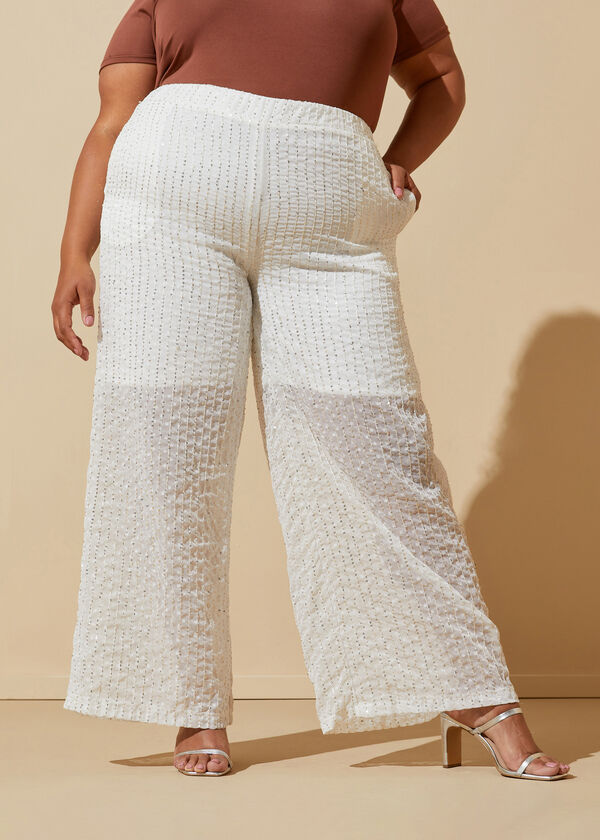 Sequined Straight Leg Pants, White image number 0