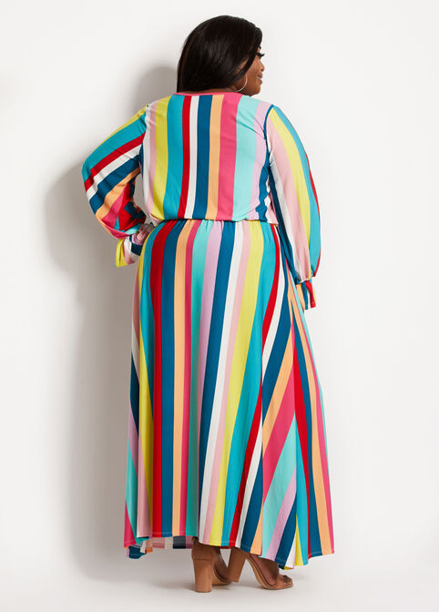 Striped Mock Wrap Knit Maxi Dress, Multi image number 1
