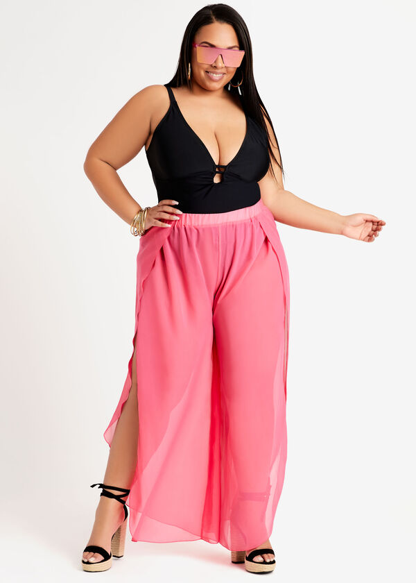 YMI Pink Sheer Cover Up Pants, Fuchsia image number 2
