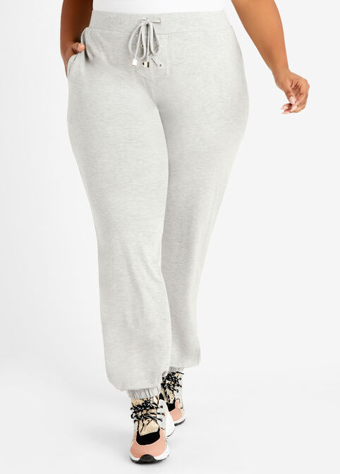 Lace Up Terry Athleisure Joggers, Heather Grey image number 0