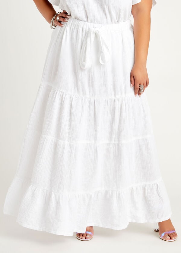 Gauze Drawstring Peasant Maxi Skirt, White image number 0