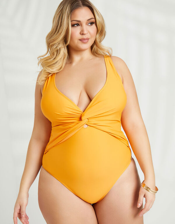 Nicole Miller Twist Swimsuit, Yellow image number 0