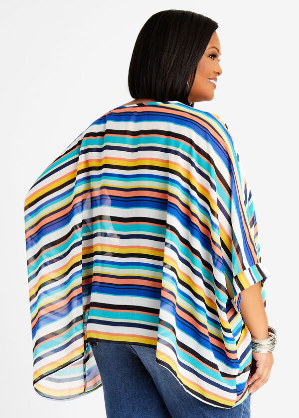 Striped Semi Sheer Poncho Blouse, Multi image number 1