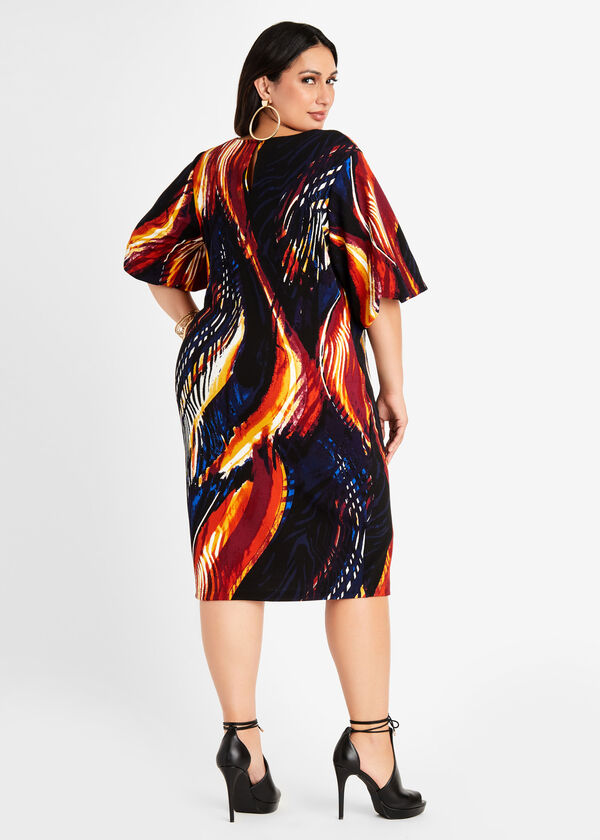 Abstract Bubble Sleeve Sheath Dress, Black Combo image number 1