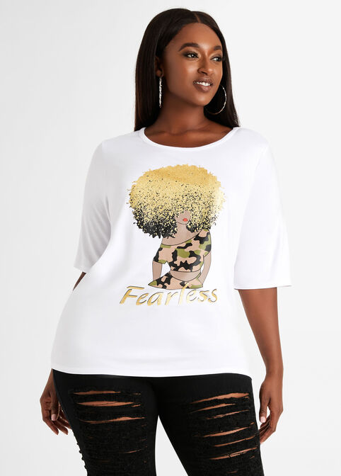 Glitter Afro Fearless Graphic Tee, White image number 0