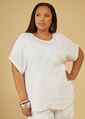 Patchwork Cotton Gauze Top, White image number 0