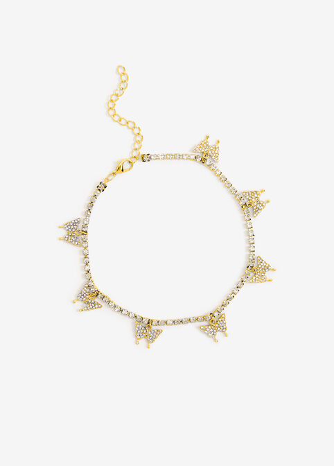 Gold Tone Butterfly Anklet, Gold image number 1