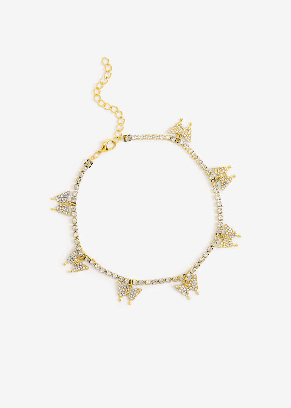 Gold Tone Butterfly Anklet, Gold image number 1