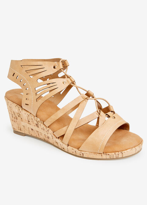 Sole Lift Cutout Wide Width Wedges, Tan image number 0