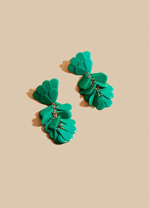 Flower Petal Dangle Earrings, Abundant Green image number 1