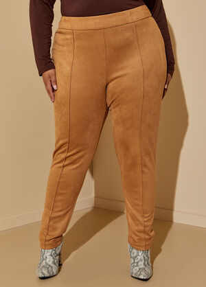 High Waist Faux Suede Leggings, Camel Taupe image number 0