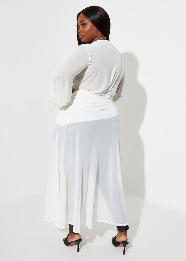 Ruched Stretch Mesh Top, White image number 1