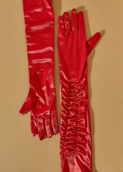 Ruched Satin Opera Gloves, Barbados Cherry image number 2