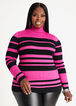 Striped Ribbed Turtleneck Sweater, Fuchsia Red image number 0