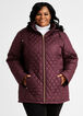 Quilted Faux Shearling Hooded Coat, Burgundy image number 0